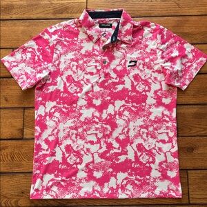 DRUIDS Men’s Dirty Golf Polo Large Pink White Camouflage Lightweight Performance